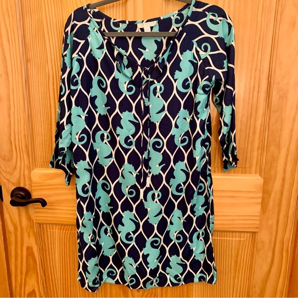 escapada Dresses & Skirts - ESCAPADA Beach Navy Blue, White and Turquoise Seahorse Dress